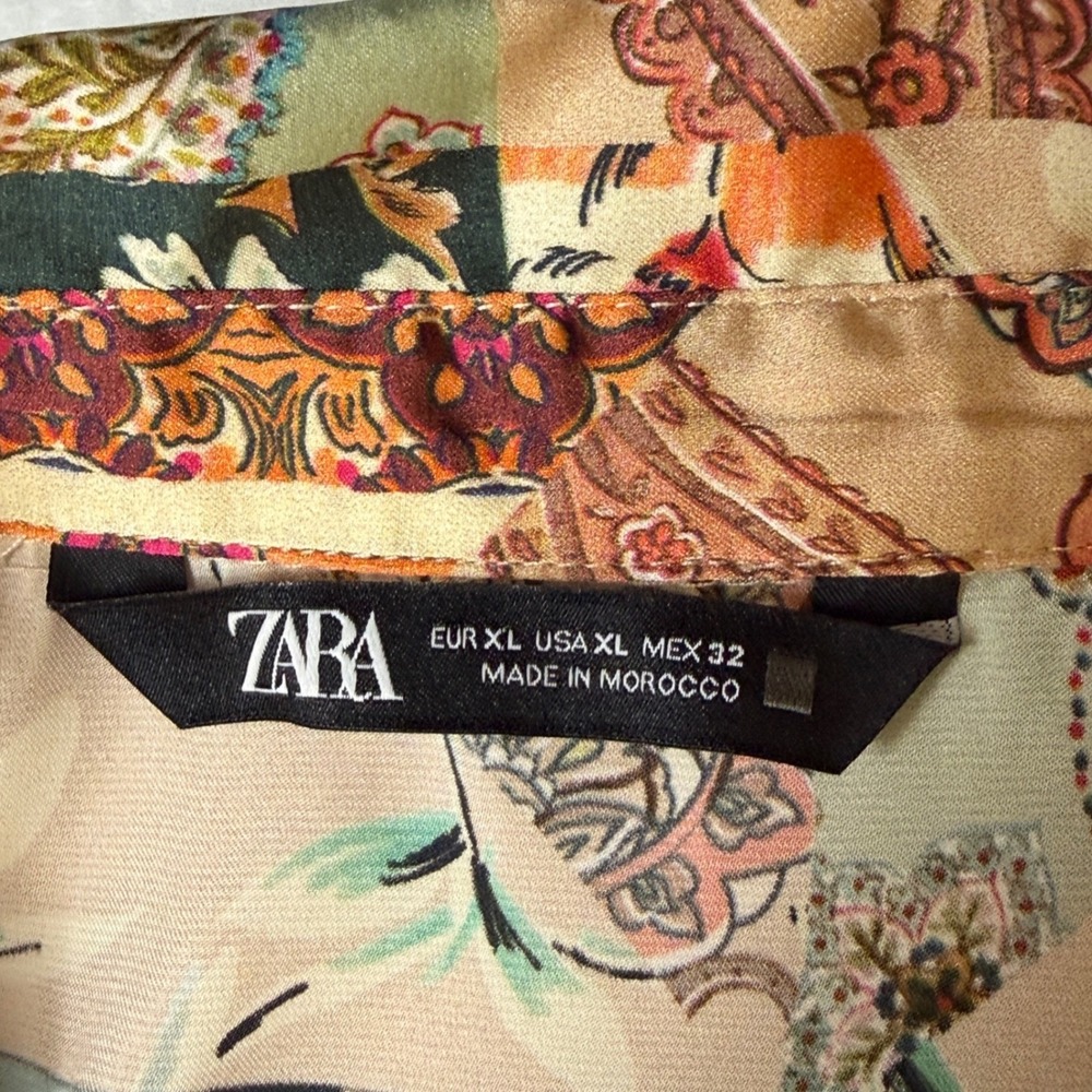 ZARA Patchwork Paisley‎ Print Button Down Long Sleeve Shirt Women XL Boho Casual - Picture 3 of 8